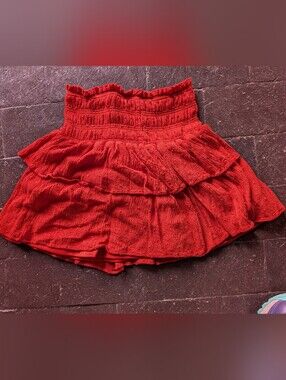 Altar’d State Tiered Mini Skirt in Rust Red Orange Textured